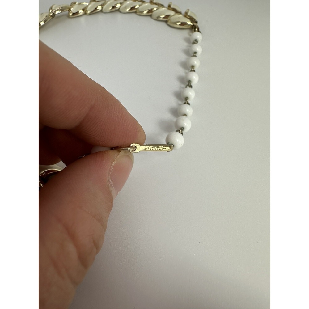 Signed CORO Gold Tone Cream Enamel Beaded Adjustable Necklace MCM - Picture 5 of 6